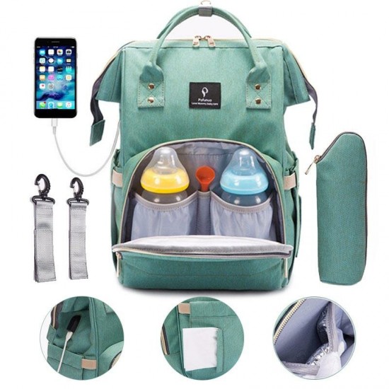 Waterproof Mummy Baby Diaper Backpack with USB Interface Charging Waterproof Oxford Diaper Nappy Bag for Outdoor Travel