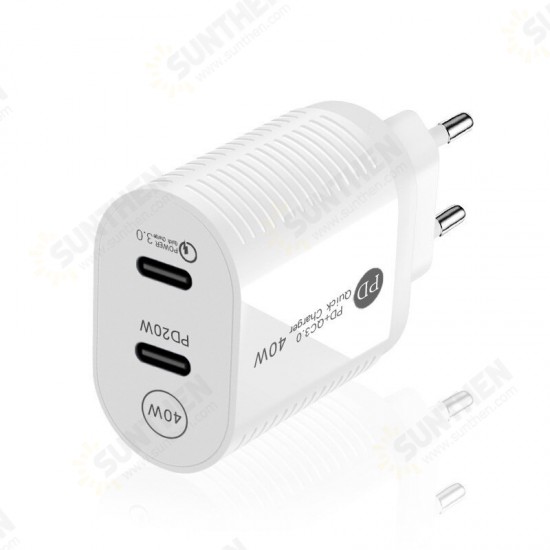 40W 2Port USB PD Charger Dual 20W USB-C PD3.0 Fast Charging Wall Charger Adapter EU Plug For iPhone Xiaomi12 Redmi K30Pro Samsung Galaxy S21