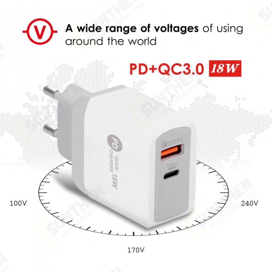 USB Charger QC3.0 PD18W Fast Charging For iPhone XS 11Pro Huawei P30 P40 Pro Mi10 S20+ Note 20