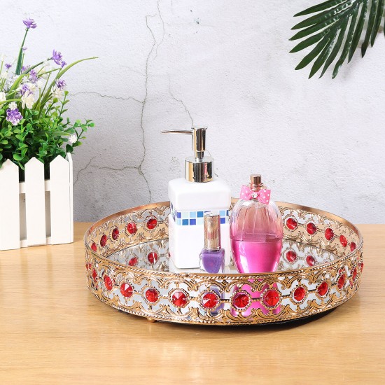 European Iron Mirror Tray Metal Glass Tray Living Room Light Luxury Plate Decoration Fruit plate Cake Plate