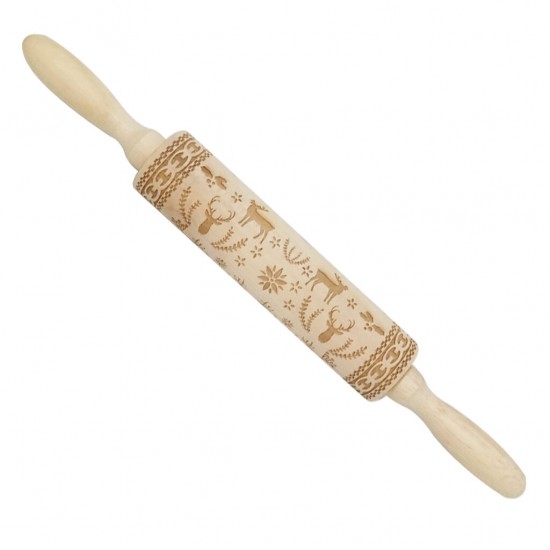 JM01688 Wooden Christmas Embossed Rolling Pin Dough Stick Baking Pastry Tool New Year Christmas Decoration