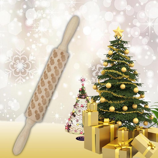 JM01691 Wooden Christmas Embossed Rolling Pin Dough Stick Baking Pastry Tool New Year Christmas Decoration