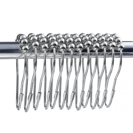 12Pcs Stainless Steel Shower Curtain Hooks Rings Rods For Bathroom