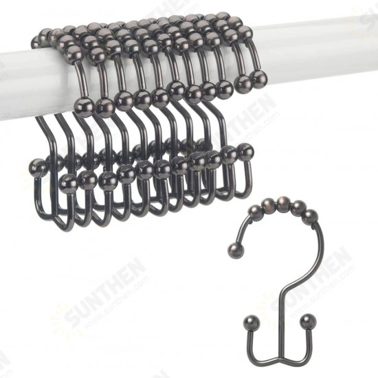 12Pcs Stainless Steel Shower Curtain Hooks Rings Rust-Resistant Metal Double Glide Shower Hooks for Bathroom Shower Rods Curtains