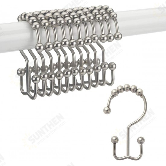 12Pcs Stainless Steel Shower Curtain Hooks Rings Rust-Resistant Metal Double Glide Shower Hooks for Bathroom Shower Rods Curtains