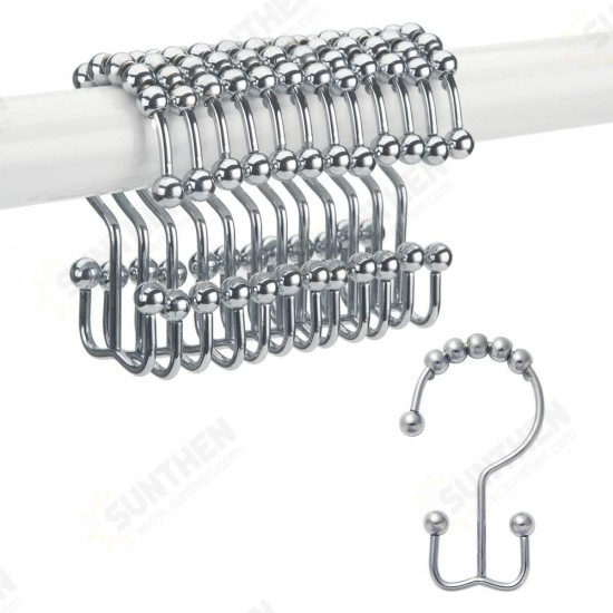 12Pcs Stainless Steel Shower Curtain Hooks Rings Rust-Resistant Metal Double Glide Shower Hooks for Bathroom Shower Rods Curtains