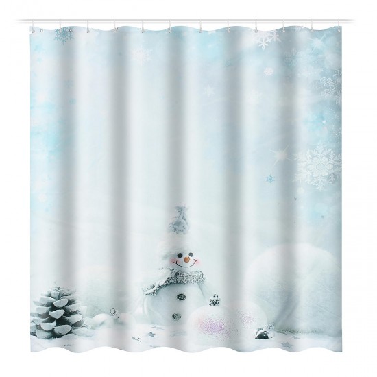 Bathroom Set Non Slip Rug Lid Toilet Cover Bathroom Mat Shower Curtain Snowman