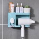 Multifunction Adhesive Hair Dryer Holder Bathroom Hair Blow Drier Holder with Hair Care Tools Storage Baskets