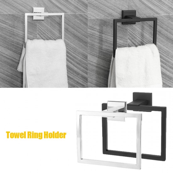 Chrome Modern Bathroom Wall Accessories Square Towel Ring Holder Rack