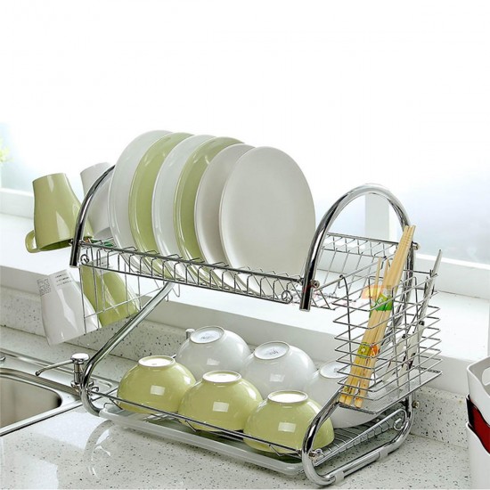 Multifunction 2 Tier Kitchen Dish Cutlery Drainer Rack Drip Tray Plate Holder Drain Shelf