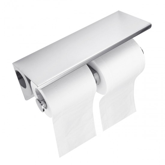 Stainless Steel Toilet Paper Double Roll Holder Bathroom Wall Mount Paper Shelf Holder Home