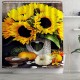 4PCS Non Slip Sunflower Pattern Toilet Polyester Cover Mat Set Waterproof Bathroom Shower Curtains