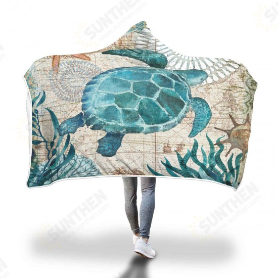 150x200cm Kid Adult Hooded Blankets Soft Ocean World Wearable Throw Blankets Cloak