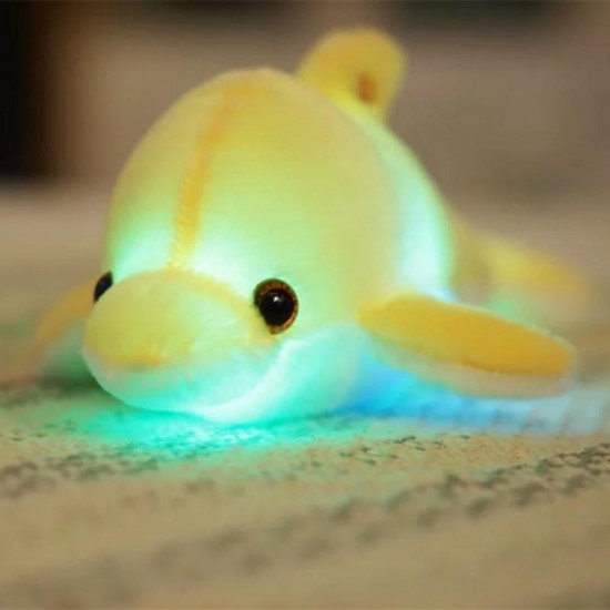 32cm Luminous Plush Dolphin Doll Glowing LED Light Animal Toys Soft Colorful Doll Pillow