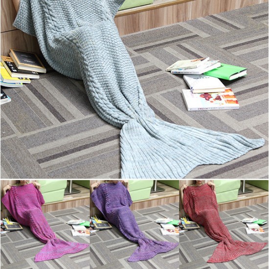 80x190CM Adult Yarn Knitted Mermaid Tail Blanket Handmade Crochet Throw Super Soft Sofa Bed Mat