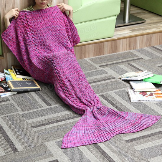 80x190CM Adult Yarn Knitted Mermaid Tail Blanket Handmade Crochet Throw Super Soft Sofa Bed Mat