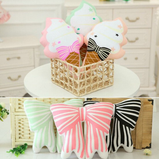 Cute Squishy Ice Cream Bowknot Throw Pillow Cotton Cloth Sofa Car Bed Cushion Home Decor