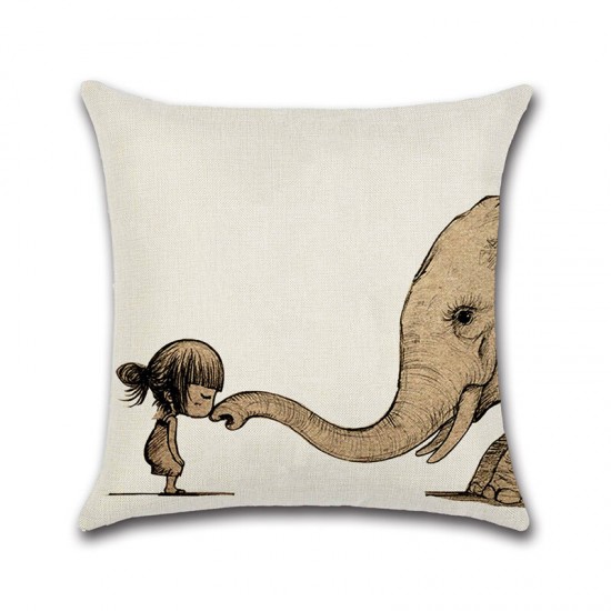 Elephant Shark Whale Dinosaur Cushion Cover Cotton Linen Pillow Case Throw Wedding Decor Pillowcase