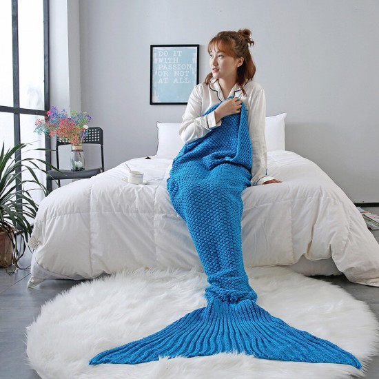 Knitted Handmade Mermaid Tail Blankets Yarn Crochet Mermaid Blanket Kids Throw Wrap Super Soft Sl