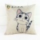 Linen Cartoon Cat Throw Pillow Case Car Cushion Cover Decorative