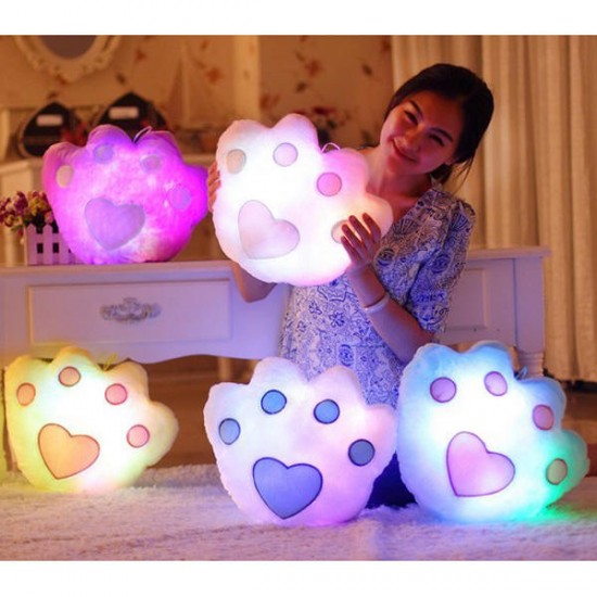 Plush Colorful LED Light Music Bear Paw Shape Throw Pillow Home Sofa Decor Festival Birthday Gift