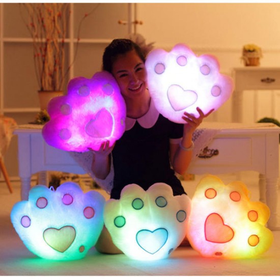 Plush Colorful LED Light Music Bear Paw Shape Throw Pillow Home Sofa Decor Festival Birthday Gift