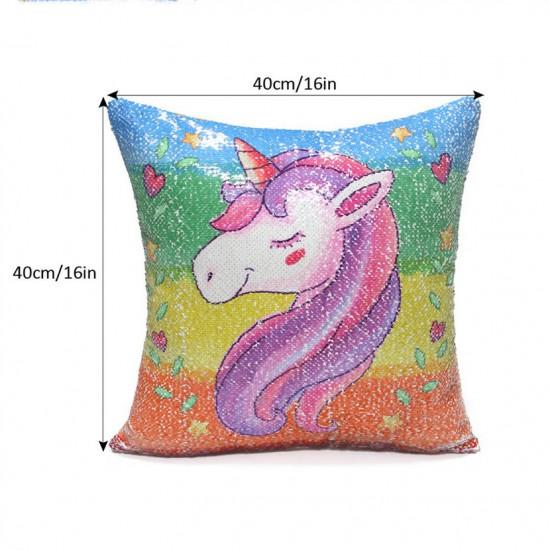 Rainbow Sequins Unicorn Cushion Cover 40x40cm Decorative Mermaid Pillow Case For Sofa Reversible Pi