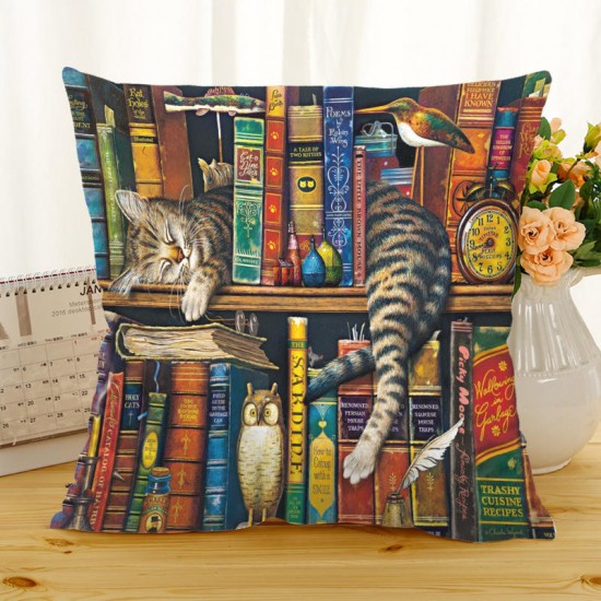 Retro Style Cats Linen Cotton Cushion Cover Home Sofa Art Decor Throw Pillow case