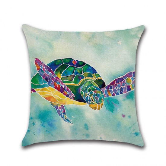 Sea Turtle Crab Whale Cotton Linen Cushion Cover Cartoon Color Water Printed Square Pillow Case