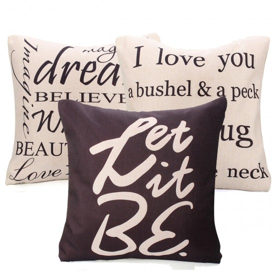 Square English Letter Cotton Linen Pillow Case Throw Cushion Cover Home Decor