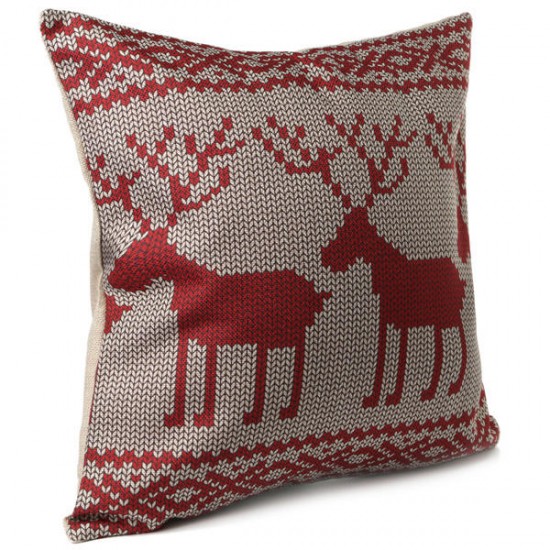 Vintage Christmas Series Deer Throw Pillow Case Linen Cotton Square Sofa Cushion Cover