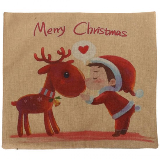 Vintage Christmas Series Deer Throw Pillow Case Linen Cotton Square Sofa Cushion Cover