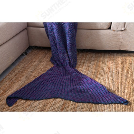 Yarn Knitted Mermaid Tail Blanket Handmade Crochet Throw Super Soft Sofa Bed Mat Sleeping Bag