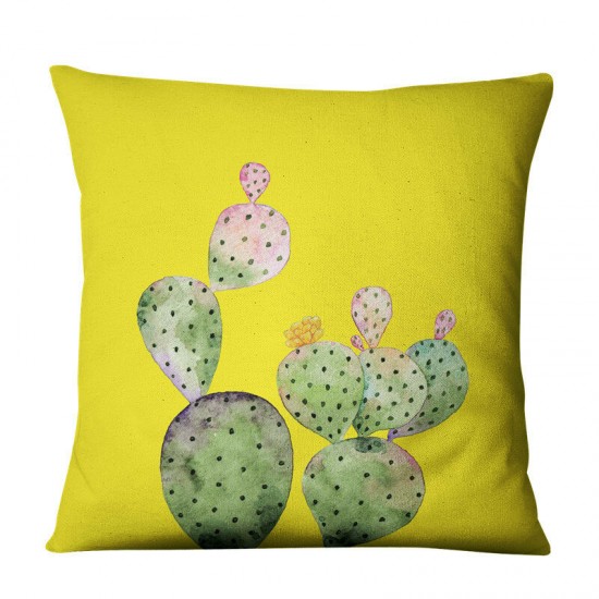 Yellow Succulent Cactus Linen Pillow Case Home Fabric Sofa Cushion Cover