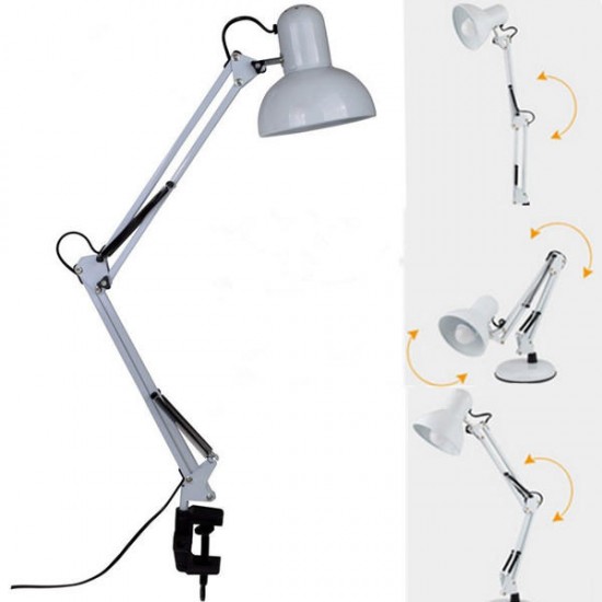 Adjustable Swing Arm Bedside Lamp Clamp On Study Reading Desk Table Light