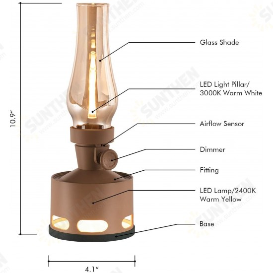 OLD DAYS T140004 Khaki 2-Light Cordless LED Oil Lamp Nightstand Kerosene Lamp Rechargeable with Airflow & Gravity Control