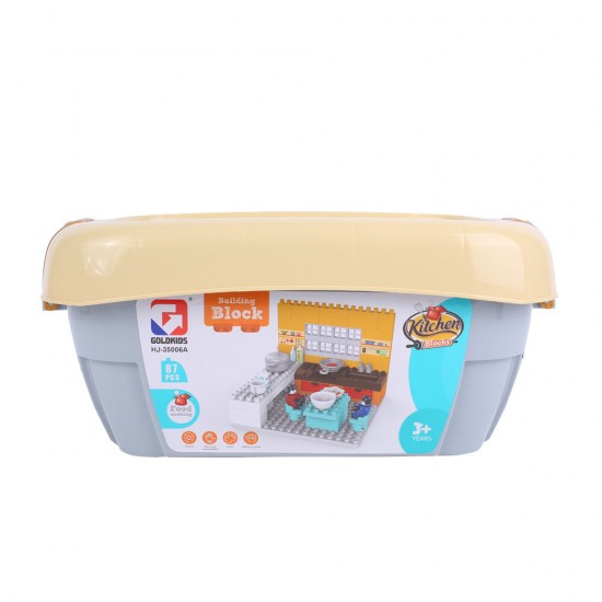 HJ-35006A 87PCS Kitchen Series Rectangular Small Bucket DIY Assembly Blocks Toys for Children Gift