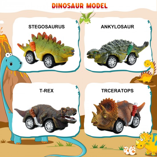 Dinosaur Toys Cars Inertia Vehicles Toddlers Kids Dinosaur Party Games with T-Rex Dino Toys Playset Birthday Gifts