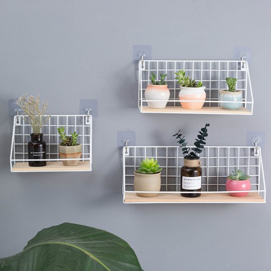 3 Piece Set Wall Mounted Shelf Home Bedroom Wall Decoration Frame Iron Storage Rack Floating Shelves