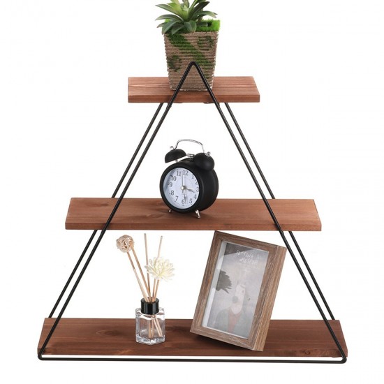 3-Tier Triangular Wall Mounted Shelf Floating Shelves Metal Display Rack Home Hanging Stand Decor For Living Room Office Bedroom