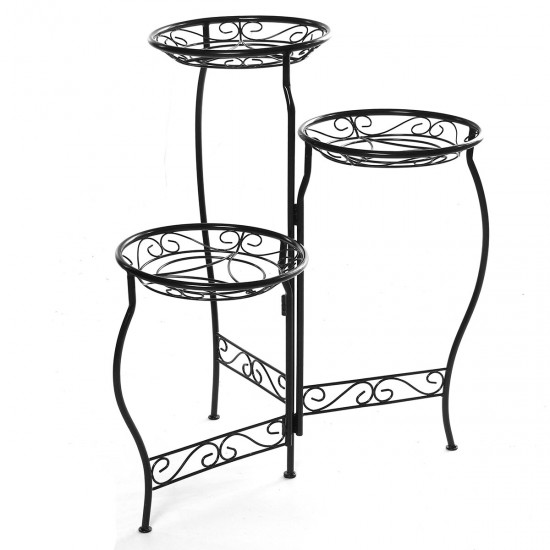 Metal Flower Pot Stand 3 Tiers Rounded Plant Holder Indoor Outdoor Flower Plant Stand Displaying Rack for Home Garden Patio