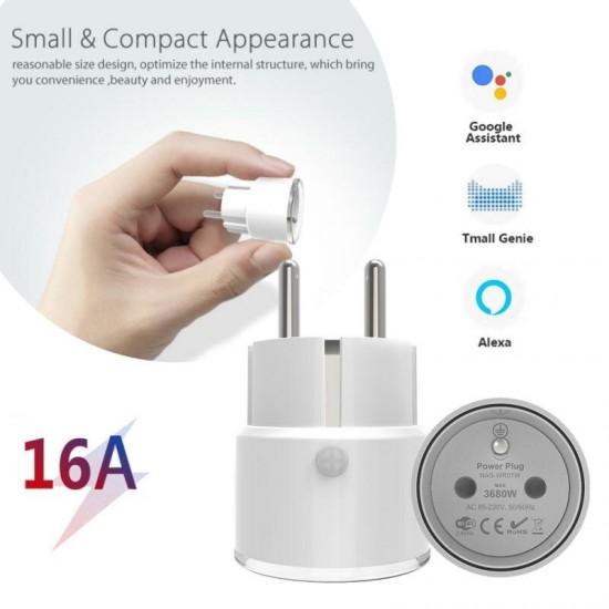 16A Tuya Mini Smart Plug WiFi Smart Socket FR Plug Type Power Monitor Wireless Control Compatible Alexa Google Home