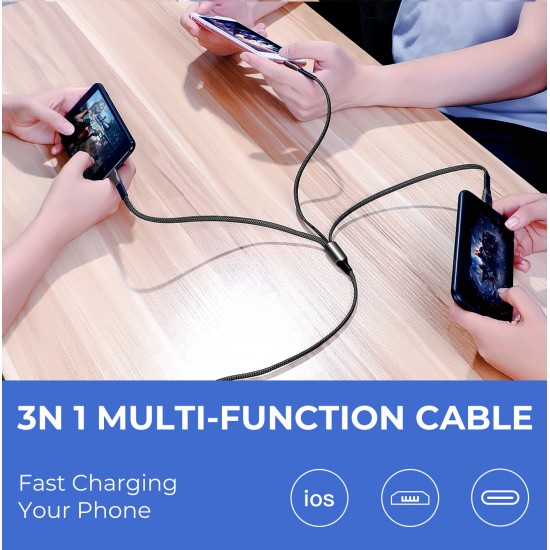 3In1 USB To USB-C/Micro USB/Apple Port Cable Fast Charging Data Transmission Cable 1.3m Samsung Galaxy Note S21 5G For iPhone 13 Pro Max Xiaomi 12