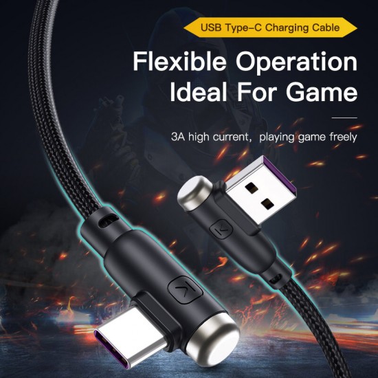 L-type 90 Degree Angle Cable Type-C 3A Fast Charging Gaming Data Cable for Samsung Galaxy S21 Note S20 ultra Huawei Mate40 P50 OnePlus 9 Pro