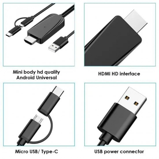 LD25-B 2 in 1 Cable Adapter Type-C / Micro USB to HDMI Data Cable for TV Projector Mobile Phone