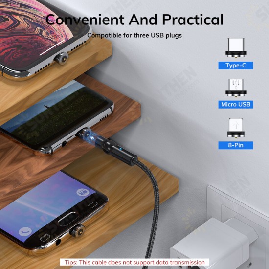 AM68 3 in 1 Data Cable Elbow LED Indicator Fast Charging USB Magnetic Rotation Line For iPhone XS 11Pro MI10 Note 9S