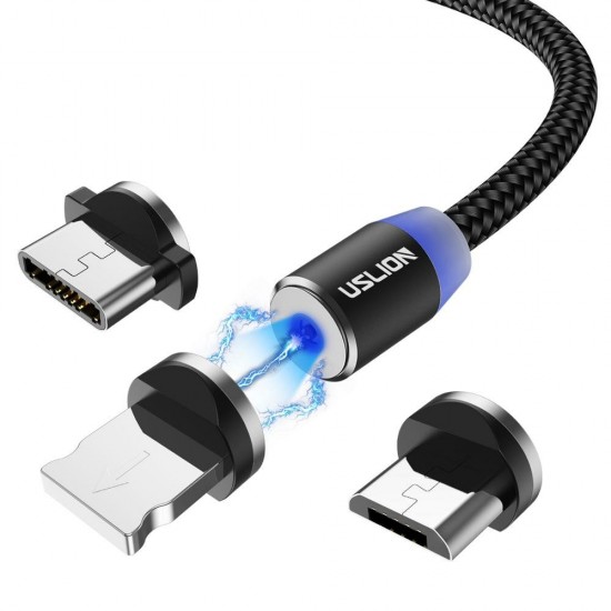 3 in 1 Magnetic LED Micro USB Type-C Braided Fast Charging Data Cable for Samsung Galaxy S21 Note S20 ultra Huawei Mate40 P50 OnePlus 9 Pro OPPO