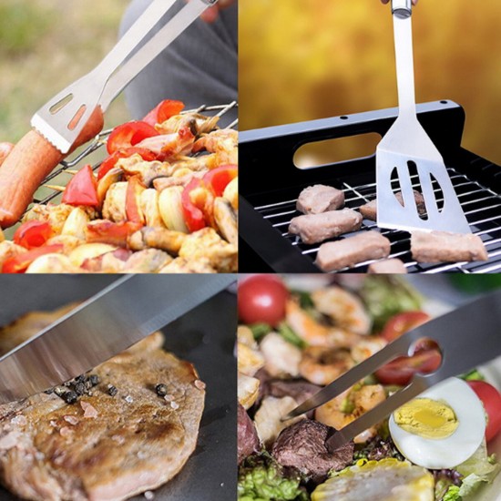 18 Pcs Tableware Stainless Steel BBQ Tools Long Fork BBQ Clip Brush Steel Stick Shovel Barbecue Cooking Tools