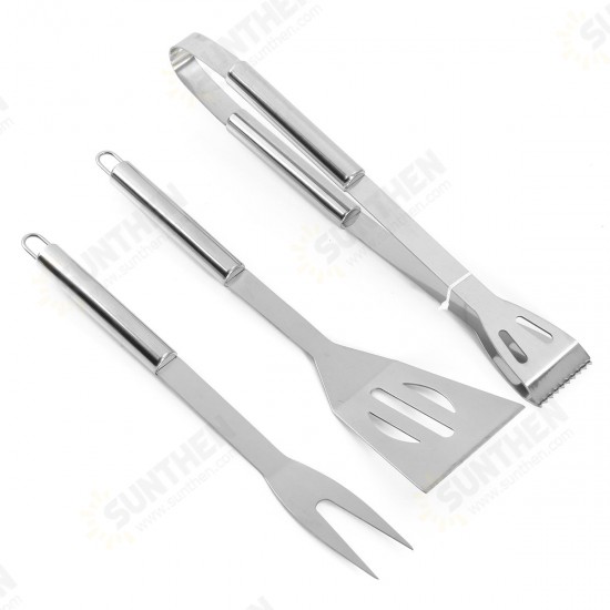 3Pcs BBQ Barbecue Tableware Stainless Steel Cooking Fork Gripper Turner Set Portable Bag Utensil