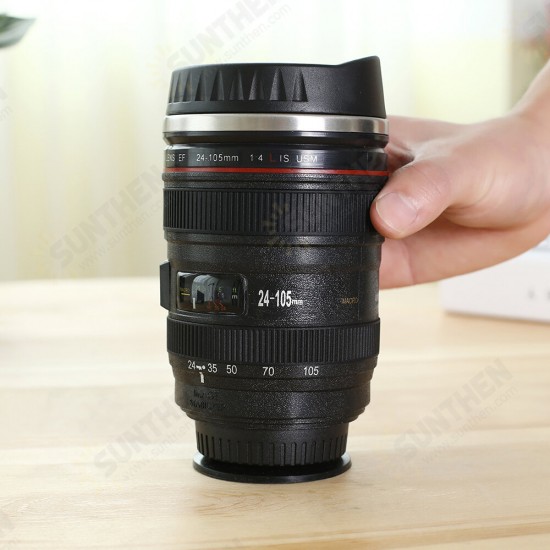 400ML Camera Lens Coffee Mug Stainless Steel Water Cup Photographer Gift Coffee Cup with Sucker for Camping Travel